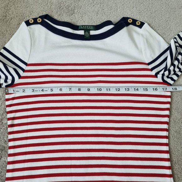 NWOT - Ralph Lauren Boat Neck 3/4 Sleeve Stripe Top Size L - Picture 10 of 11